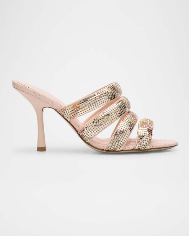 Mews Brass Check Four-Band Slide Sandals